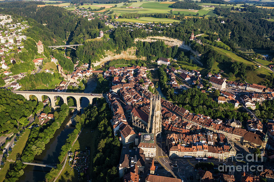 Aerial view of the Fribourg cathedral  #1 Photograph by Didier Marti