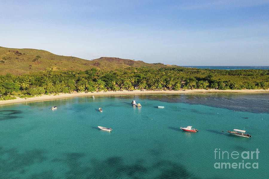 Aerial view of the idyllic blue lagoon beach and coast in the Ya #1 Photograph by Didier Marti