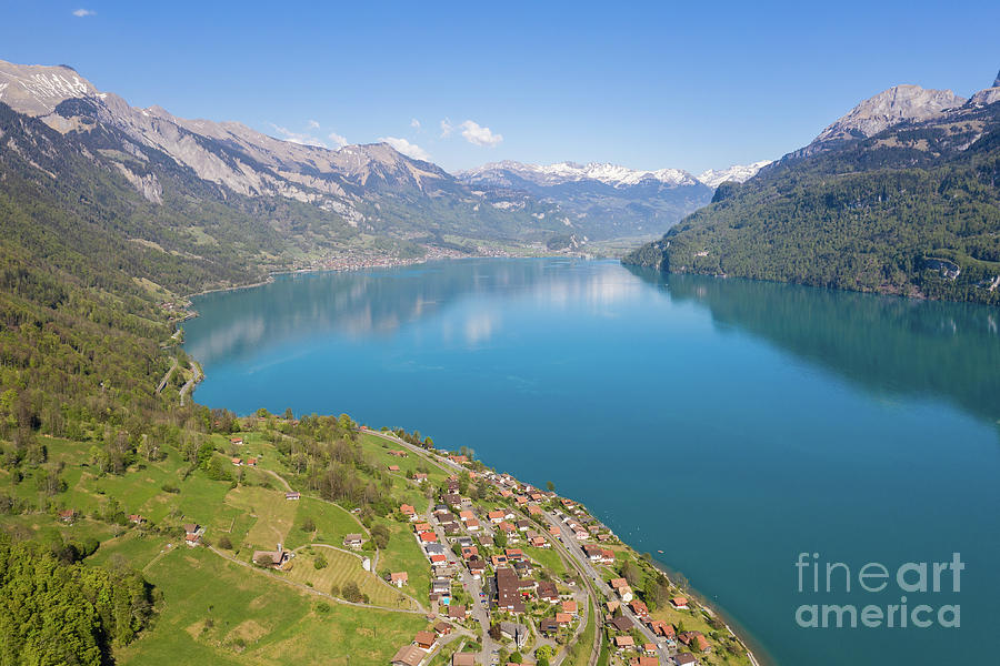 Aerial view of the Oberried village by lake Brienz in Canton Ber #1 Photograph by Didier Marti