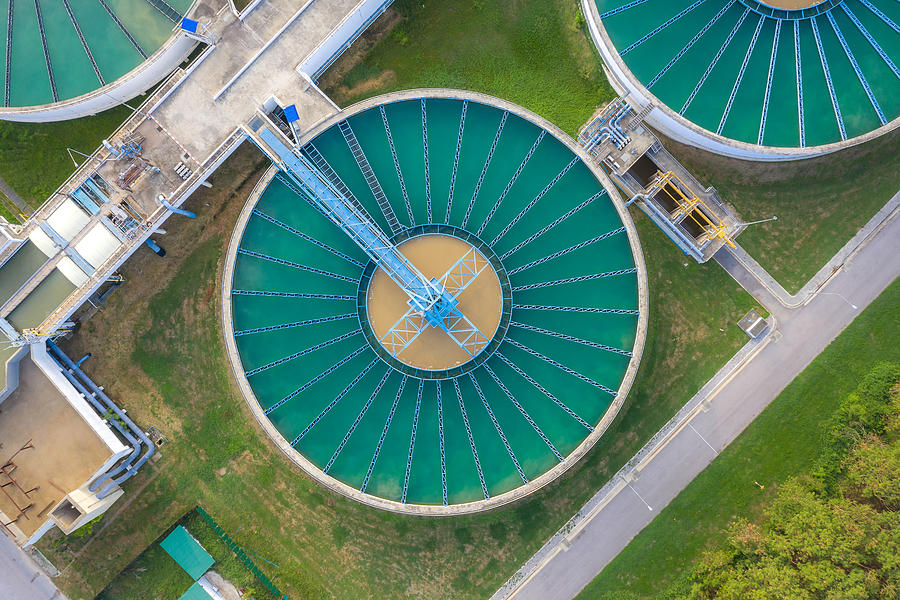 Aerial view of The Solid Contact Clarifier Tank type Sludge Recirculation process in Water Treatment plant #1 Photograph by Prasit photo