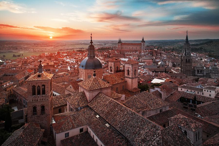 Aerial view of Toledo skyline sunset #1 Photograph by Songquan Deng