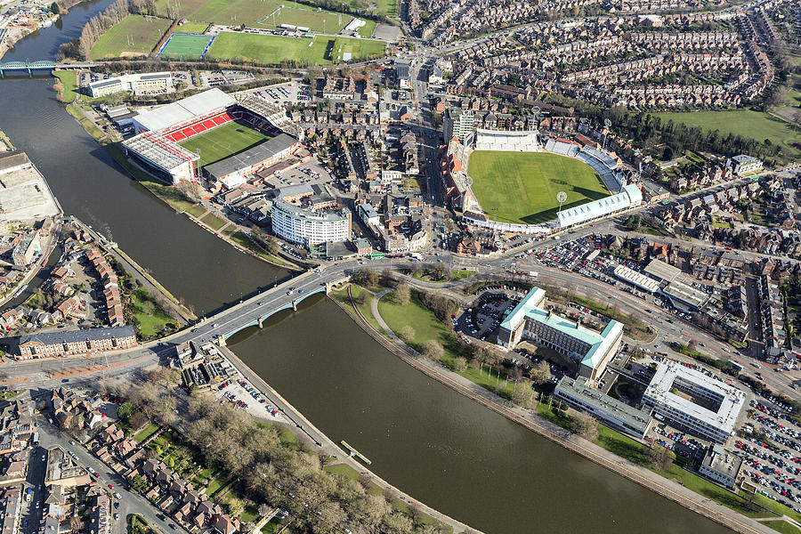 Aerial view of Trent Bridge Cricket Ground and The City Ground, Nottingham City. #1 Photograph by Joas Souza Photographer - joasphotographer.com
