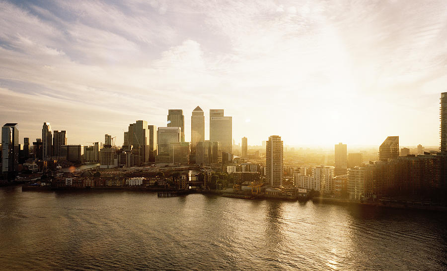 Aerial view over Canary Wharf skyline in London #1 Photograph by Gary Yeowell