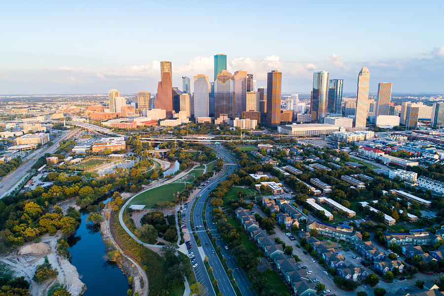 Aerial view taking by drone of downtown Houston, Texas #1 Photograph by Duy Do