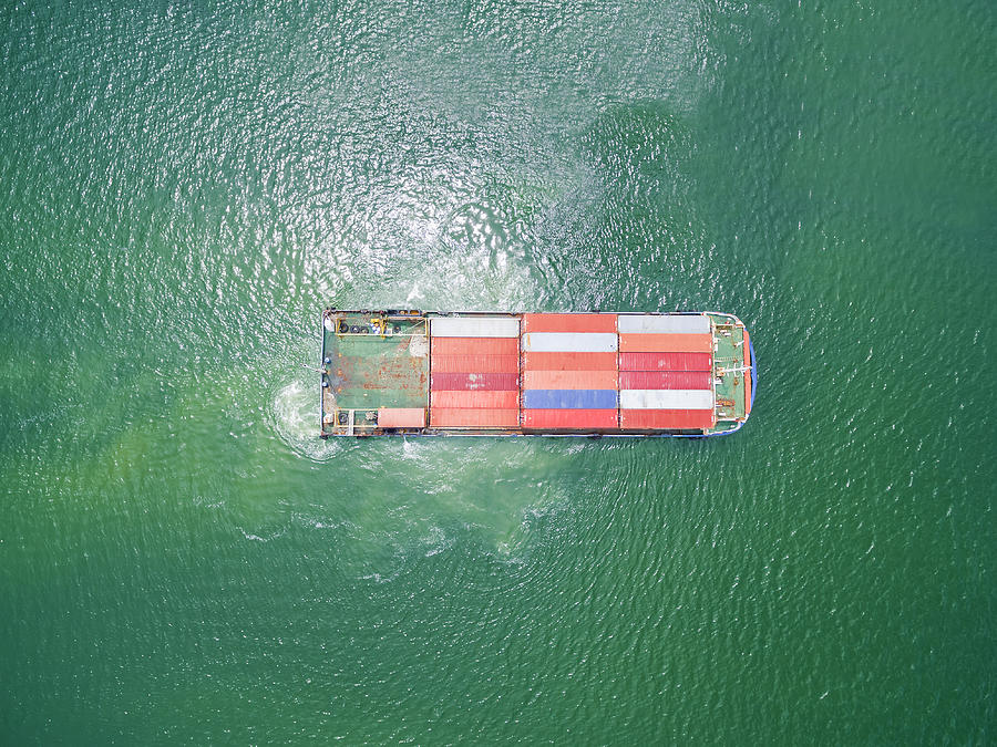 aeriel view container shipping by Small transport container ship by green sea . #1 Photograph by Anucha Sirivisansuwan