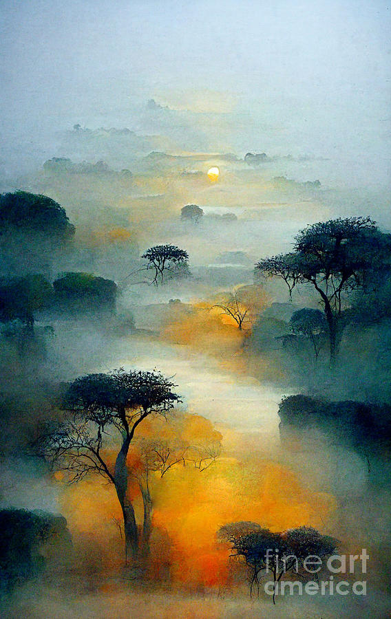 Sunset Digital Art - Africa fog #1 by Sabantha
