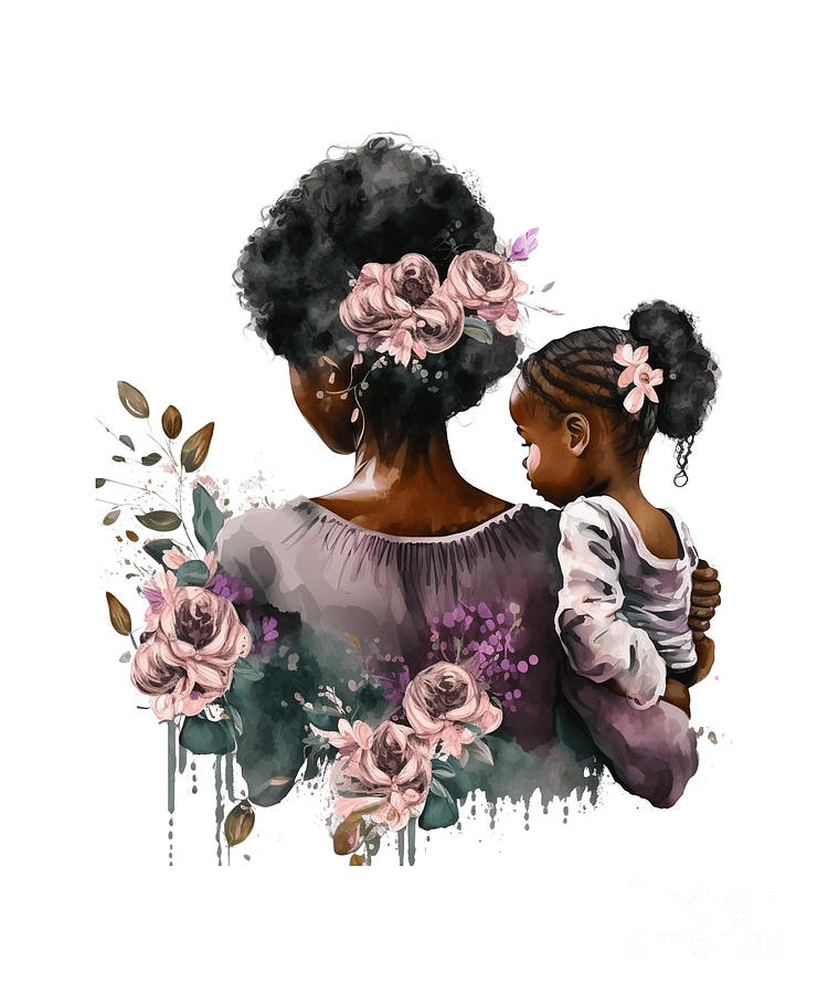 African American Mother Daughter Floral Watercolor Digital Art by Heidi ...