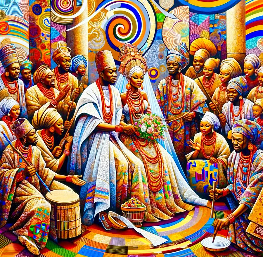 African Wedding Ceremony #1 Painting by Emeka Okoro