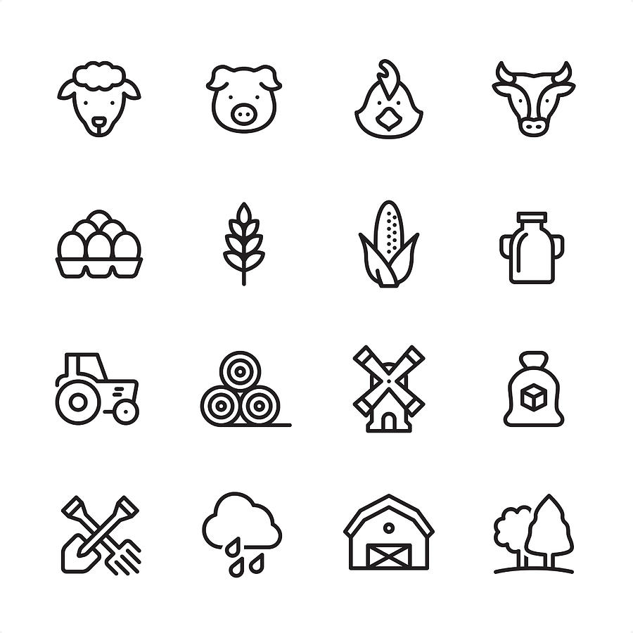Agriculture - outline icon set #1 Drawing by Lushik
