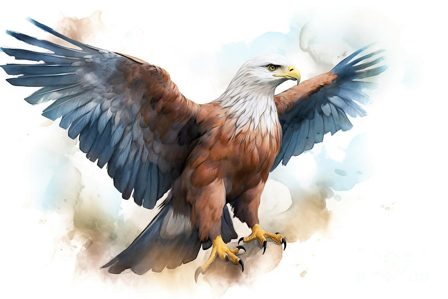 Hawk Painting - Ai-generated Illustration Of An Eagle Done In Watercolor Art Sty #1 by N Akkash