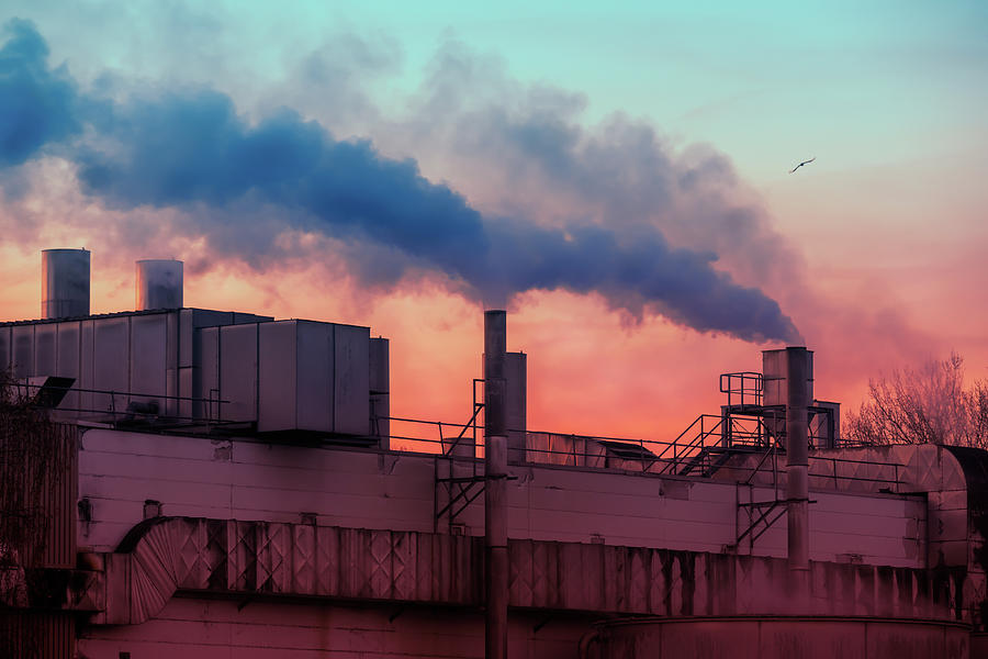 Air pollution with smoke from factory chimneys Photograph by Manfred A