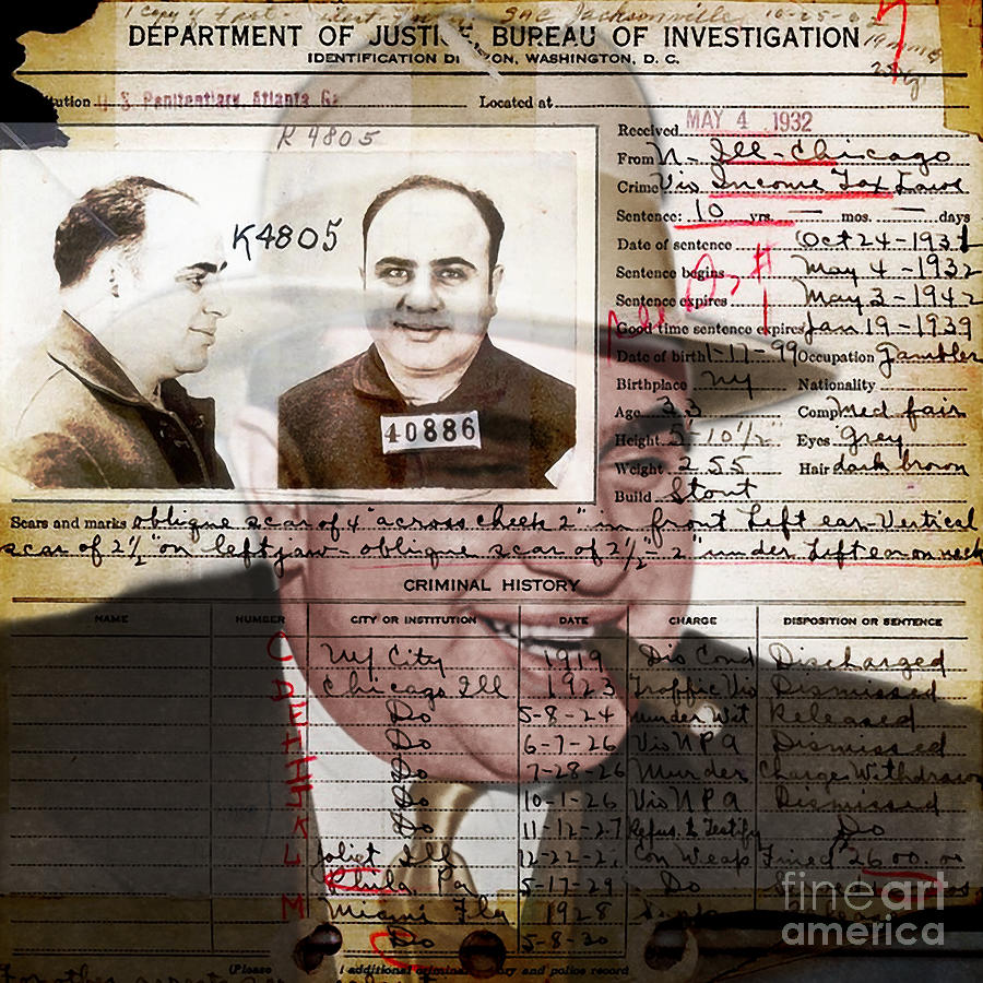 Al Capone Department of Justice Bureau of Investigation Criminal History Record 20200213 #1 Photograph by Wingsdomain Art and Photography