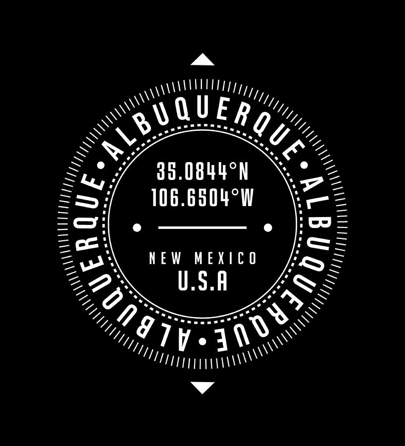 Albuquerque Digital Art - Albuquerque, New Mexico, USA - 2 - City Coordinates Typography Print - Classic, Minimal by Studio Grafiikka
