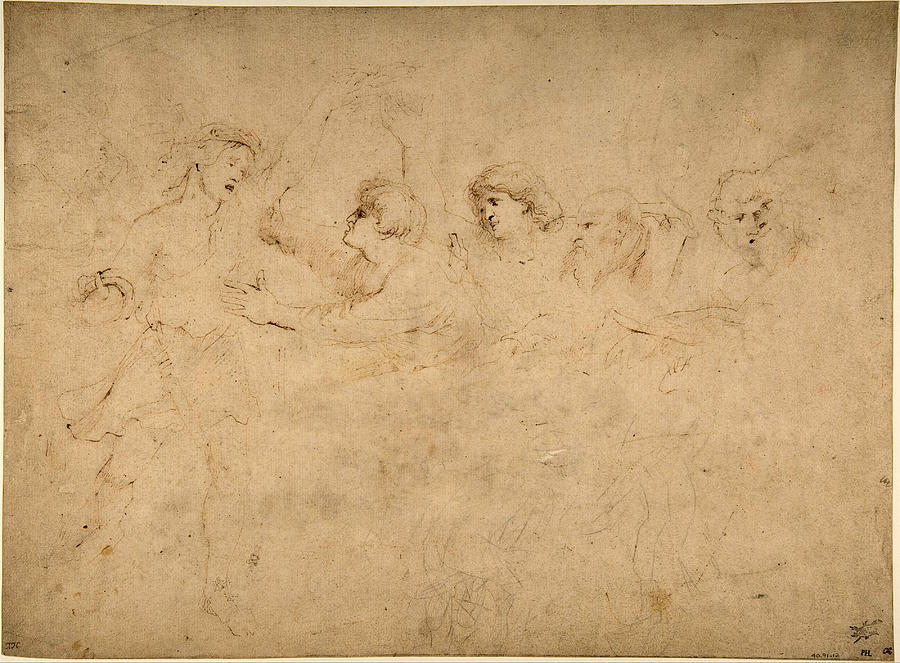 Alcibiades Interrupting the Symposium #2 Drawing by Peter Paul Rubens
