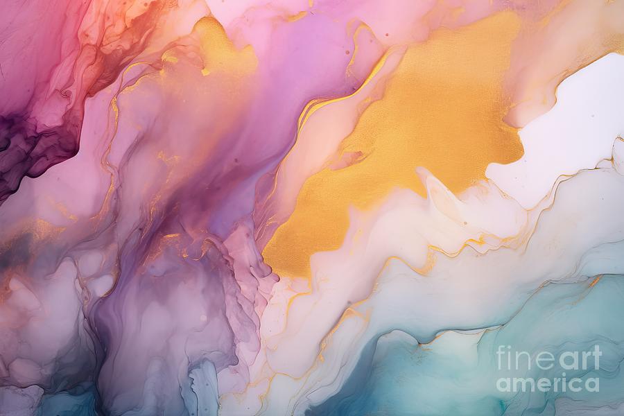 Nature Painting - Alcohol Ink Sea Texture Contemporary Art Abstract Art Background Multicolored Bright Texture Fragment Of Artwork Modern Art Inspired By The Sky As Well As Steam And Smoke Trendy Wallpaper #1 by N Akkash