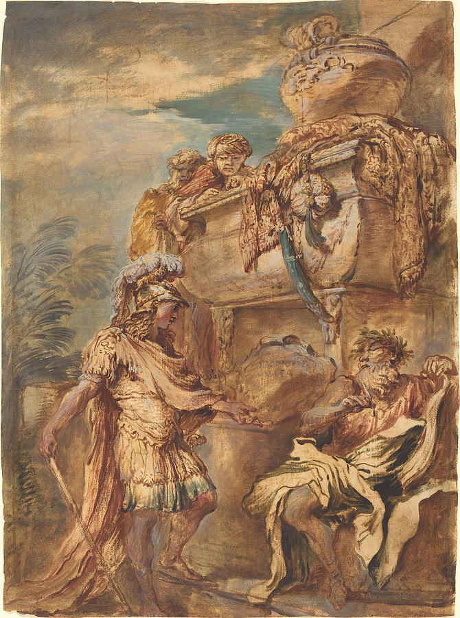 Alexander at the Tomb of Cyrus #2 Drawing by Giovanni Benedetto Castiglione