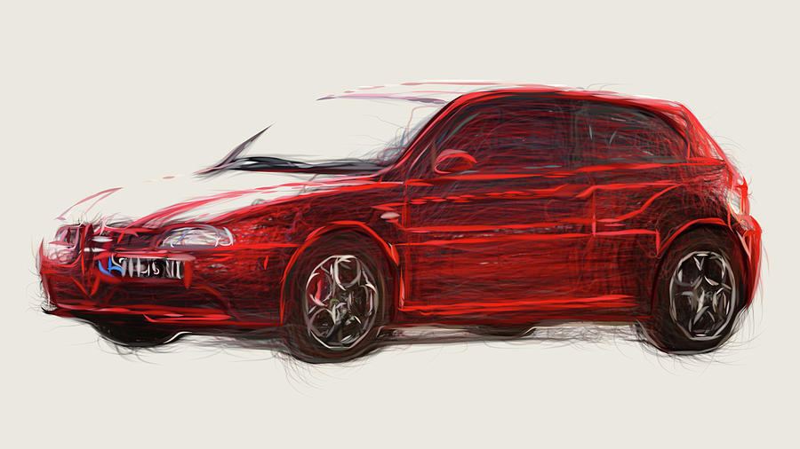 Alfa Romeo 147 Gta Car Drawing Digital Art By Carstoon Concept