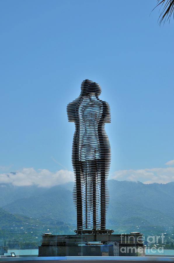 Mountain Photograph - Ali and Nino love story art metal statue with mountains and sea Batumi Georgia #8 by Imran Ahmed