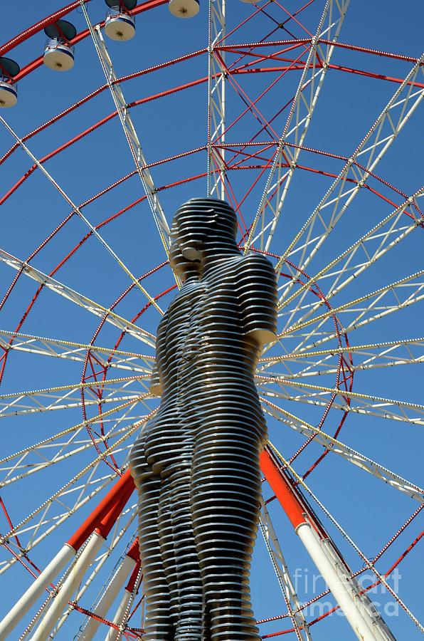 Ali And Nino Love Story Art Statue With Ferris Wheel Batumi Georgia Photograph