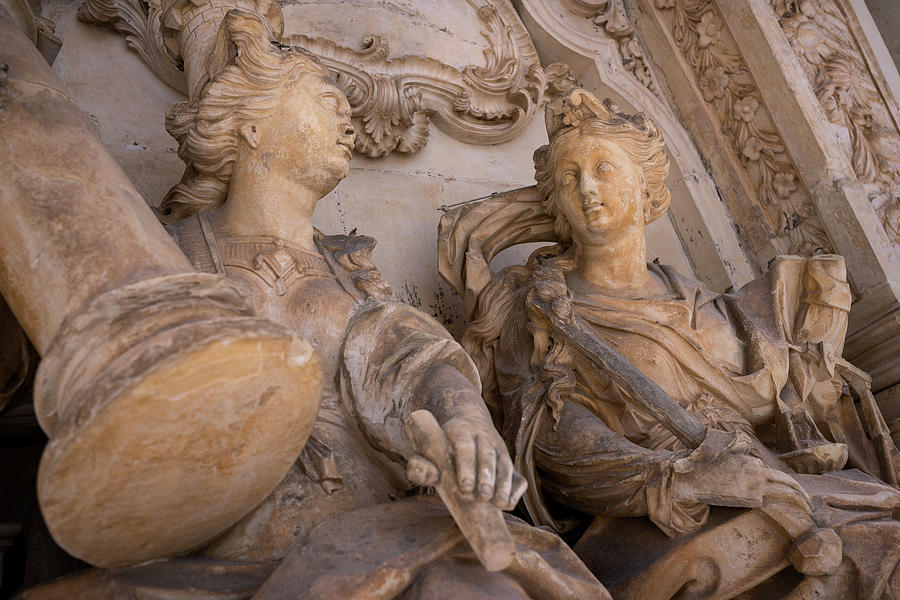 Allegorical Figures At The University Of Coimbra Photograph