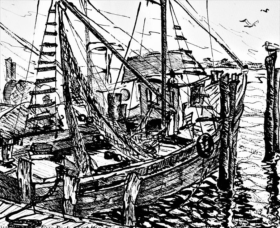 Alwa, Town Dock - East Hampton NY Drawing by Francesca Schomberg
