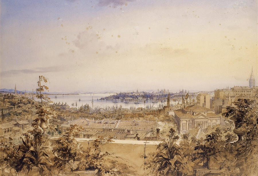Amadeo Preziosi  View Of Constantinople 1852 #1 Painting by Artistic Rifki