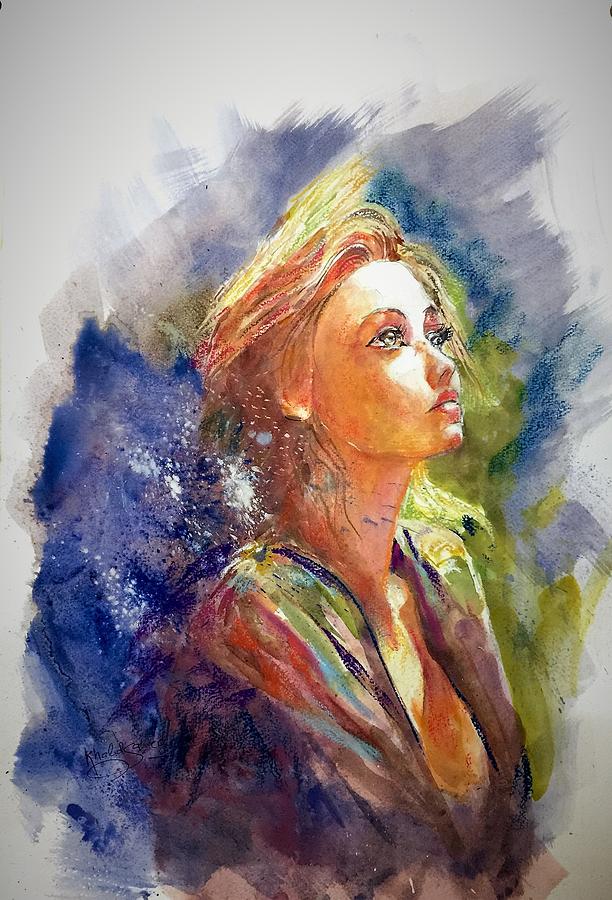Portrait Painting - Amazing look. #1 by Khalid Saeed