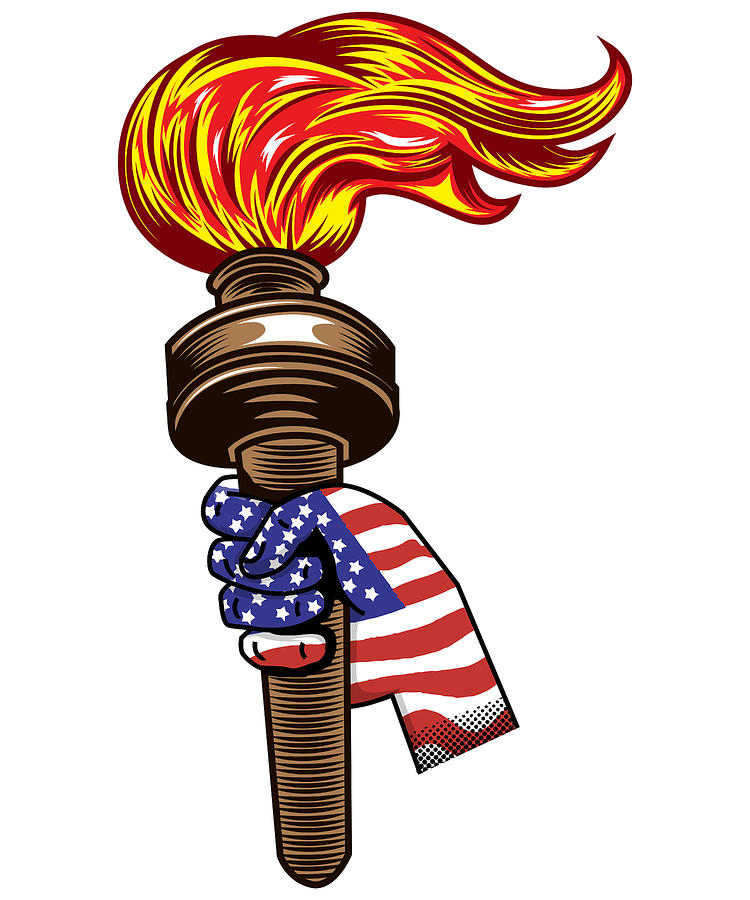 American Flag and Torch 4th of July Patriotic Independence Day Drawing