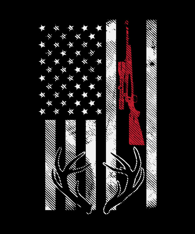 American Flag Rifle Antler Vintage Deer Hunting Digital Art by Shannon ...