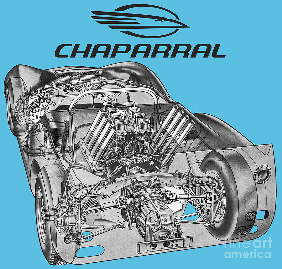 American racing grand prix car Chaparral 2C with V8 engine. Cutaway  automotive art #2 Drawing by Vladyslav Shapovalenko - Fine Art America