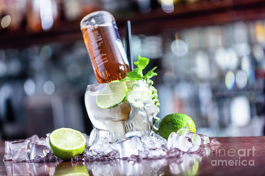 American style margarita beer coctail in skull glass on bar #1 Photograph by Michal Bednarek