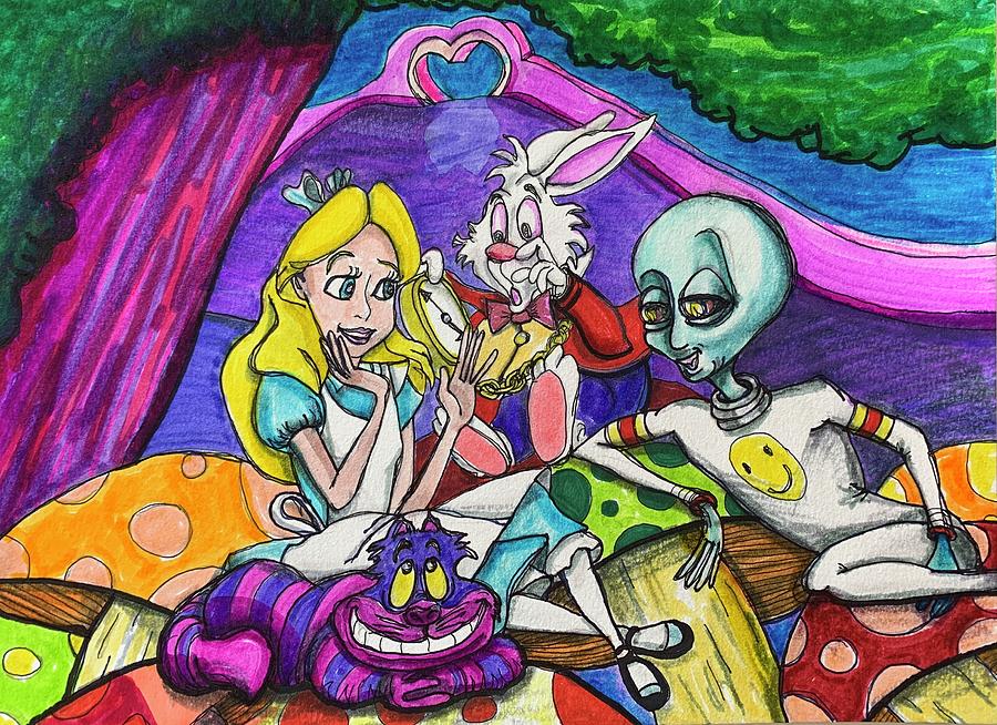 An Alien in Wonderland #1 Drawing by Similar Alien