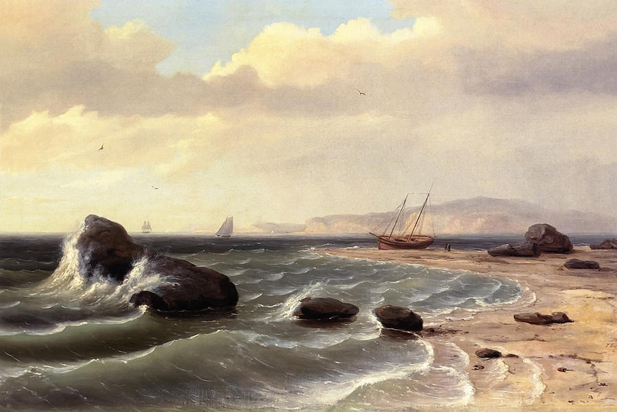 An American Shore Scene By Thomas Birch Painting
