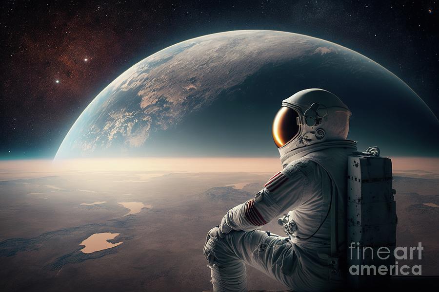 An astronaut explores new planets, science fiction illustration. #1 Photograph by Joaquin Corbalan
