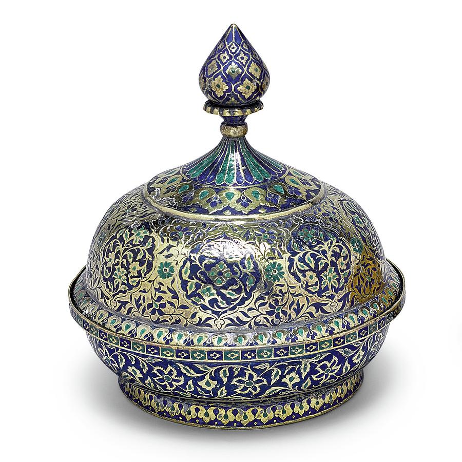 An enamelled gilt bowl and cover, India, Lucknow, circa 1800 #1 Painting by Artistic Rifki