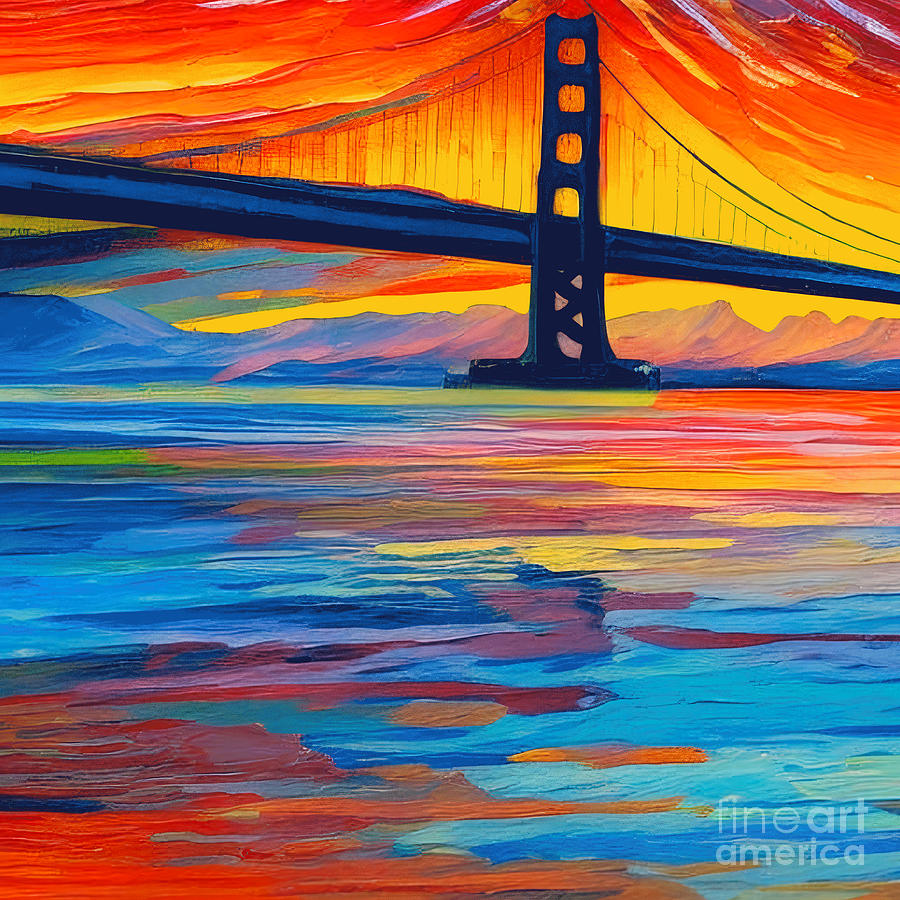 An Expressive Acrylic Painting Of San Francisco Bay Bridge, Sunset Time ...