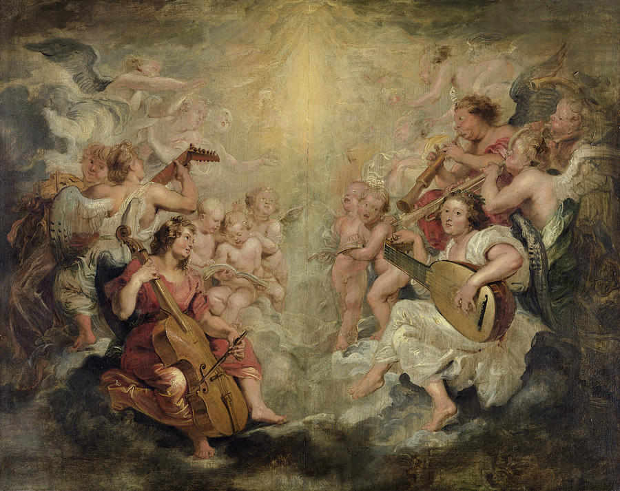 Angel making music #1 Painting by Peter Paul Rubens