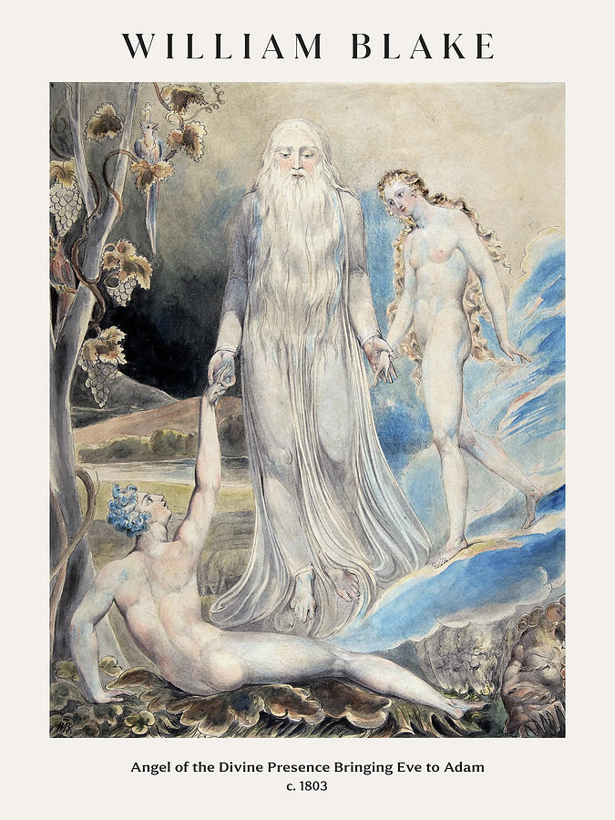 Angel of the Divine Presence Bringing Eve to Adam Painting by William