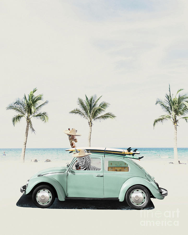 Animal retro car beach adventure Digital Art by Julia July - Fine Art ...