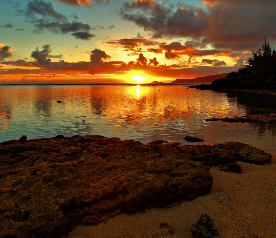 Sunset Photograph - Anini Beach - Sunrise Reflections #1 by Stephen Vecchiotti