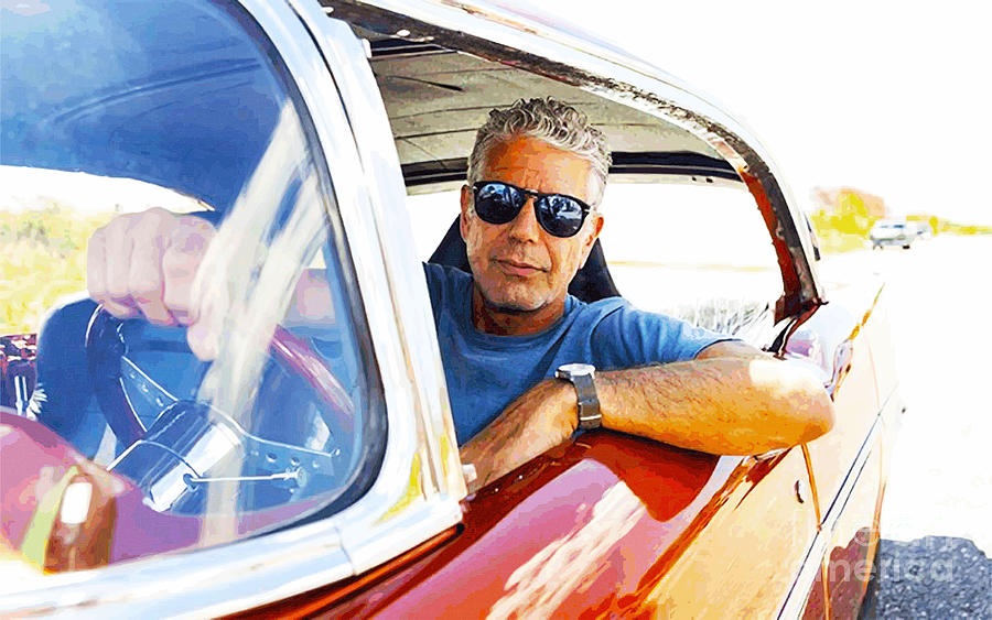 Cool Mixed Media - Anthony Bourdain in his car #1 by Premium Artman