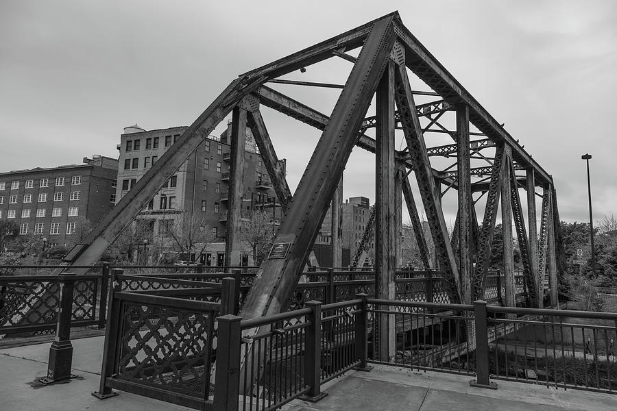 Antique bridge in Denver Colorado in black and white #1 Photograph by Eldon McGraw