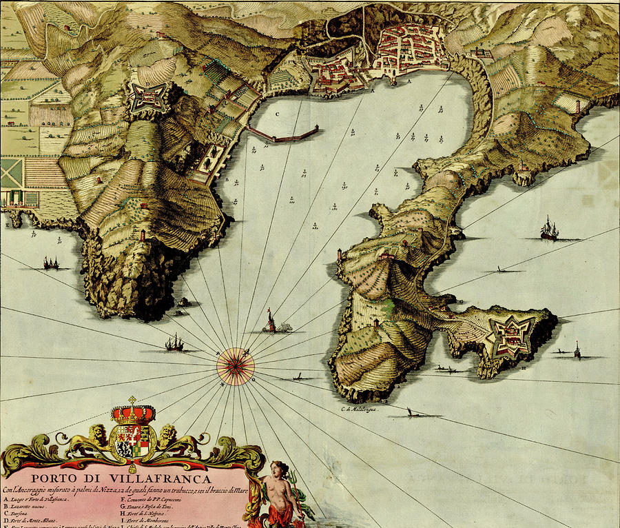 Antique map of Port of Villafranca Photograph by Steve Estvanik