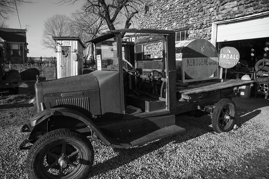 Antique truck at Garys Gay Parita on Historic Route 66 in Ash Grove Missouri in BW #1 Photograph by Eldon McGraw