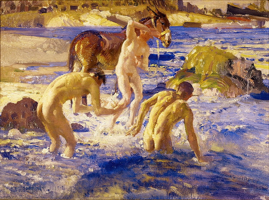 Anzacs Bathing in the Sea #1 Painting by George Washington Lambert