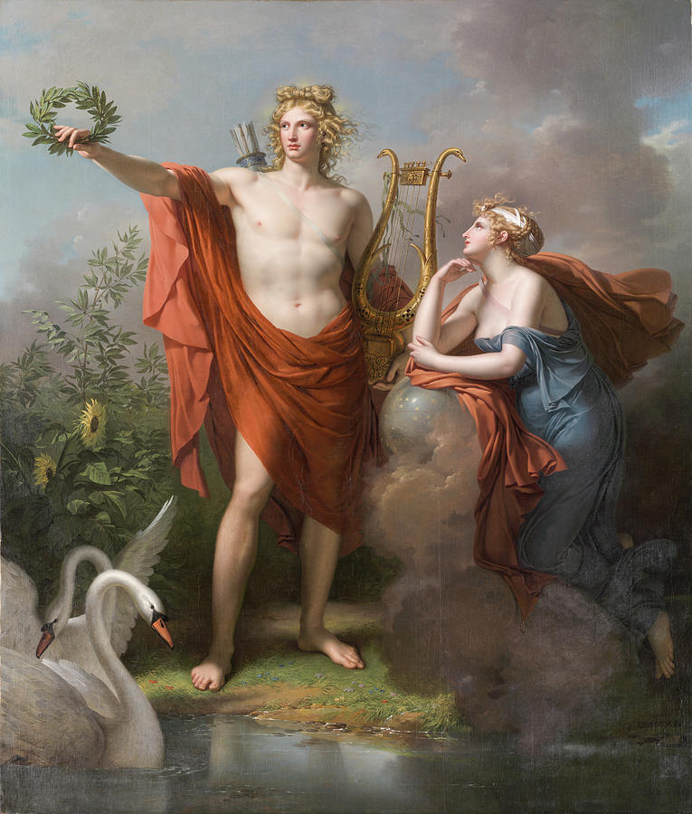 Apollo, God of Light, Eloquence, Poetry and the Fine Arts with Urania, Muse of Astronomy Painting by Charles Meynier