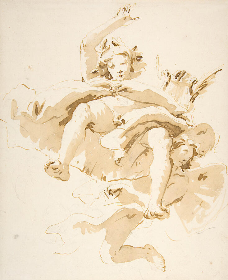 Italian Painters Drawing - Apollo Supported By A Winged Genius 1 by Giovanni Battista Tiepolo Italian Painters Drawing - Apollo Supported By A Winged Genius 1 by Giovanni Battista Tiepolo