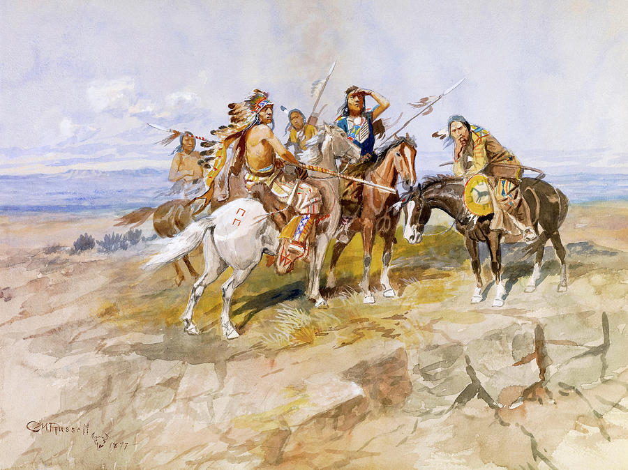 Approach of the White Men, 1897 Painting by Charles Marion Russell ...