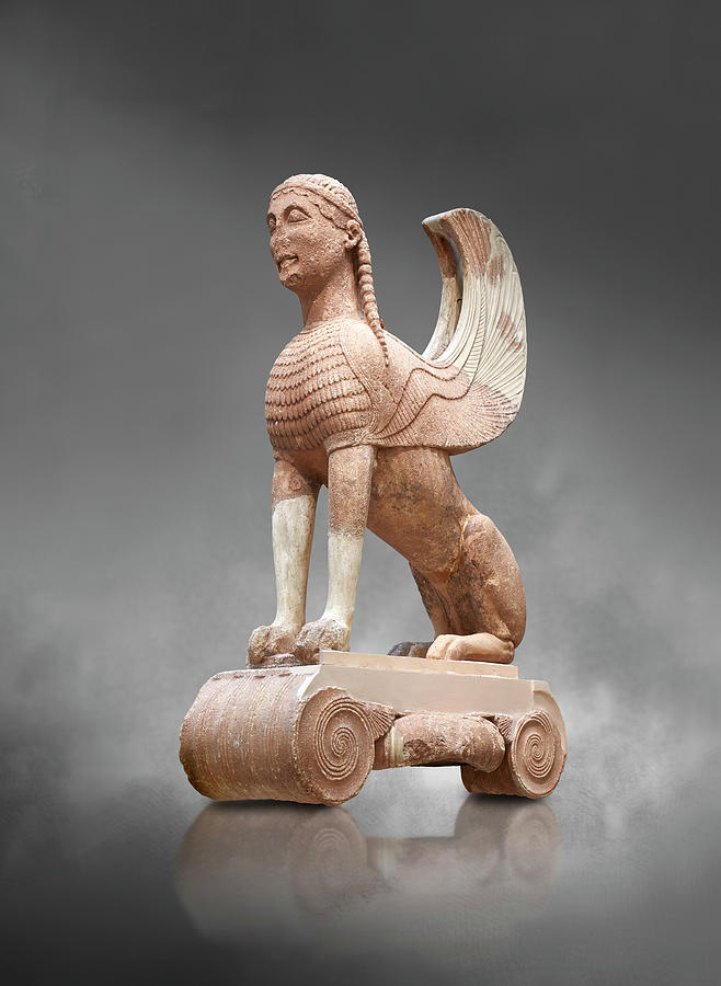 Archaic Greek sculpture of a Sphinx - Naxos 570-560 BC - Delphi Archaeological Museum Photograph by Paul E Williams
