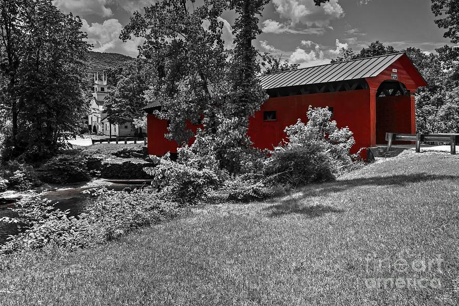 Black And White Photograph - Arlington Green Covered Bridge  #2 by Steve Brown